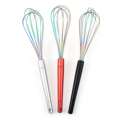 China Sustainable Cooking Tools Handheld Egg Beater Color High Quality Beater Kitchen Tools Multicolor Aluminum Handle Egg Beater for sale