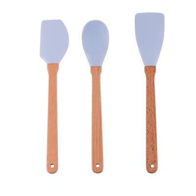 China Modern Simple Wooden Handle Silicone Disposable Kitchen Dishware Set 3 Pieces Anti-scald Kitchen Tools Kitchen Tableware for sale