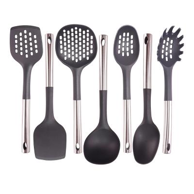 China Promo Viable 7 Pieces Stainless Steel Cookware Nylon Kitchenware Silicone Handle Kitchen Utensils Nonstick Kitchenware Set for sale