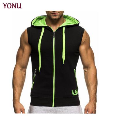 China Men's Breathable Fitness Outlet Factory Vest Sleeveless Workout Sports HoodedColorblock Vest for sale