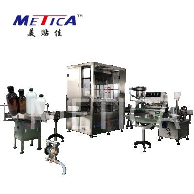 China Automatic Abstersive Scouring Bottling Capping Labeling Packaging Line Beverage Agent Detergent Filler Label Applicator Machine for sale