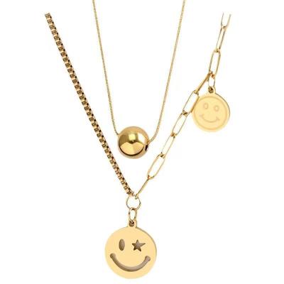 China High Quality Shape Two Distinct Layers Of Face And Round Of Smile Lucky Ball Stainless Steel Necklace for sale