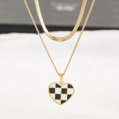 China High quality two layers separable blade and link chain hunting board heart shape black and white color stainless steel necklace for sale