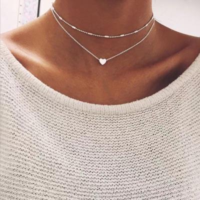 China High quality fashionable savory minimalism heart choker thin chain necklaces for women and girls strand necklaces for sale