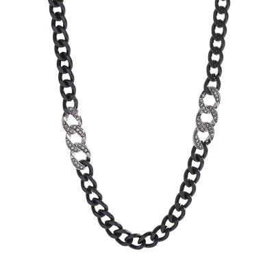 China High Quality New Arrival Black Powder Coating Chain And Iced Out Crystal Chain Necklace For Men And Women for sale