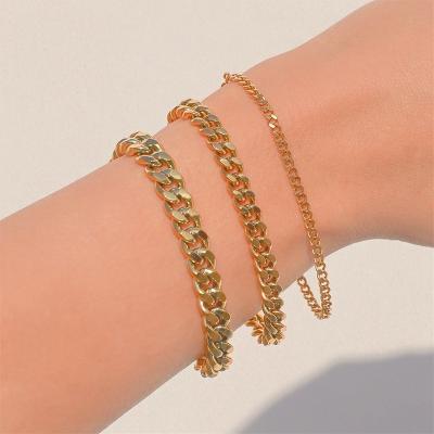 China High Quality New Listing Three Colors Multi-size Stainless Steel Fashion Cuban Jewelry Plated Chain Bracelet for sale