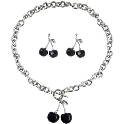 China New Style Alloy High Quality All Fashion Cherry Clavicle Chain Trendy Jewelry Black Good Quality Match Set Necklace Bracelet-Earrings for sale