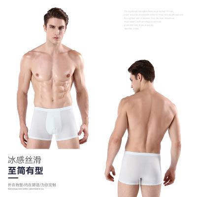 China New size 9984 antibacterial men's ice silk panties boxer shorts shape solid color sexy boyshort for sale