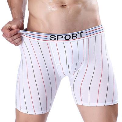 China Fashional Antibacterial Summer Plus Size Mens Boxers Stripes Long Print Breathable 100% Cotton Mens Boxers Sports Underwear for sale