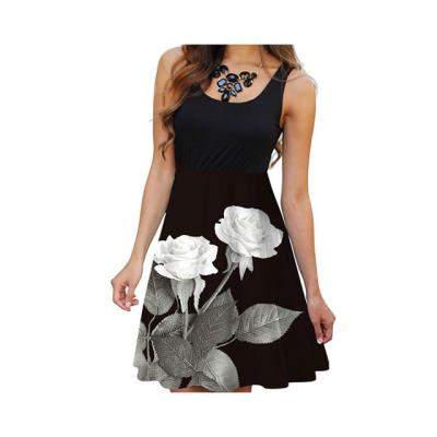 China NEW Summer Breathable Women Round Neck Sleeveless Floral Print Slim Dress Casual Flower Dress Plus Size for sale