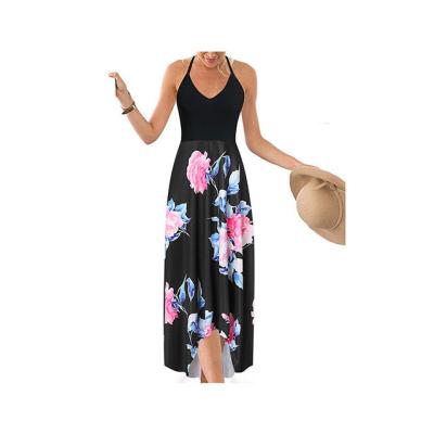 China NEW Summer Breathable Women V Neck Strap Sleeveless Dress Floral Print Backless Dress Plus Size for sale