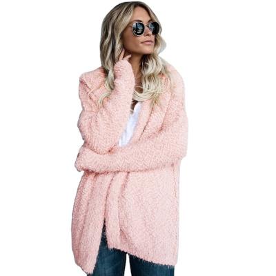 China Breathable Winter Women Solid Color Cardigan Hoodies Warm Coats Sheath Long Knitted Sweaters Jackets Loose Faux Fur Outwear Coat for sale