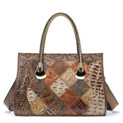 China Waterproof Retro Vintage ethnic country style ladies misses collision splicing handbag, unique splicing style for sale