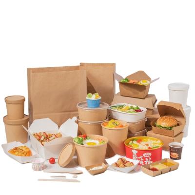 China Customized Biodegradable Kraft Paper Bowl Soup Cups With Lid Boxes Plastic Container 32oz Factory Price for sale