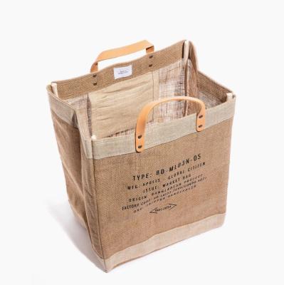 China Eco-friendly custom made waterproof coated leather handle hessian sack burlap shopping bag for sale