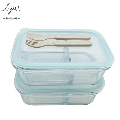 China 2 Piece Meal Storage Lunch Box Airtight Portable Microwave Bento Food Containers and Glass Stocked Bag Set with Spoon, Fork and Bag for sale