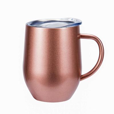 China Sustainable Egg Drink Coffee 12oz Wine Cold And Hot Tumbler With Handle U Shape Mugs With Lid Logo Accepted for sale