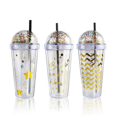 China Amazon Hot Sale BPA Free Wall 2023 Double Stored Glitter Tumbler Acrylic With Straw & Glitter & Insert for sale