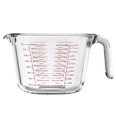 China Wholesale Viable 500ml 1000ml Borosilicate Glass Measuring Cup Measuring Jug With Handle for sale