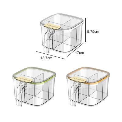 Cina PET Vaso di sale da cucina per uso domestico Multi Grid Funzione Cucina Confezione con cucchiaio in vendita