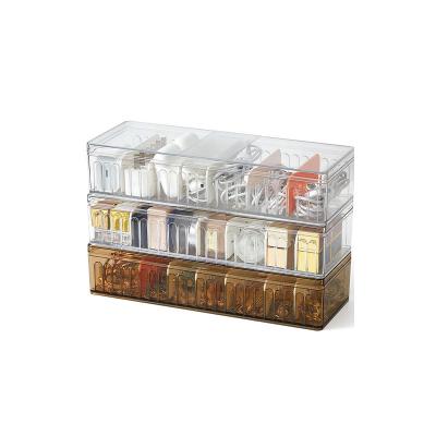 China 8 Grids Rectangle Transparent Desktop Data Cable Storage Box OEM With Cover for sale