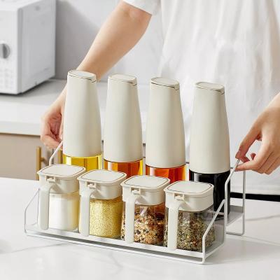 China 8pcs Household Kitchen Oil Bottles And Seasoning Jars With Rack for sale