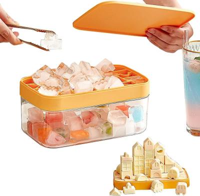 China Silicona Creativa Divertida Construcción Lego ladrillo Cubo de hielo Molde de bandeja con tapa 600g en venta