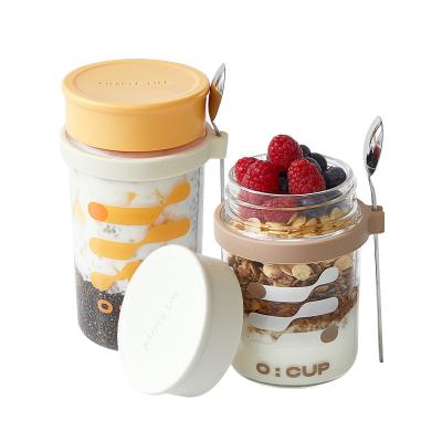 China 350ml/500ml Large Capacity Glass Mason Overnight Oats Jars For Milk Cereal Fruit for sale