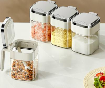 China 2024 New Design Kitchen Seasoning Storage Container Glass Spice Salt Jars With Stainless Steel Lids for sale