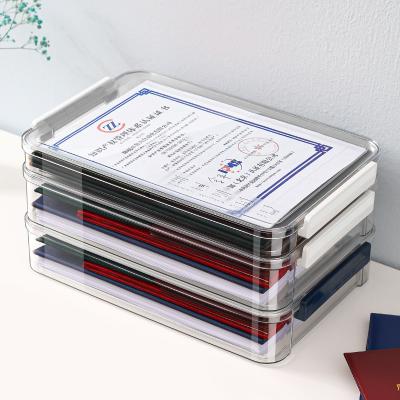 中国 Clear A4 Document Storage Box with Wine Red Snap Tight Lid PET Files Documents Magazines Notebooks Box Organizer Holder Desk 販売のため