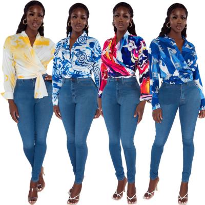 China High Quality Designs Women's Long Sleeve Blouse Bodycon T-shirt Casual Floral Elegant Clothes Breathable Tops For Office Worker Lady for sale