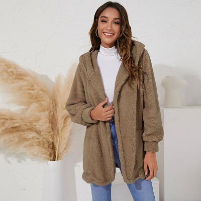 China 2021 Hot Selling Hooded Plush Coat Plush Ditch Lady Lapel Women Anti-wrinkle Fall And Winter Puff Jacket Coat for sale