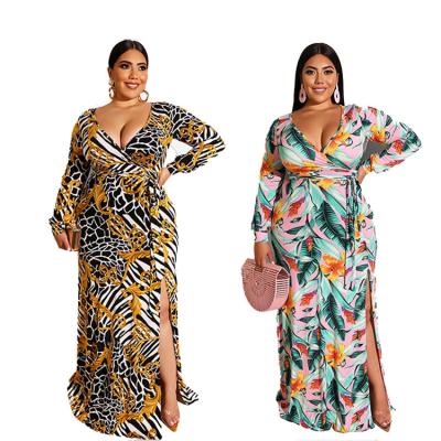 China 2021 viable customize logo high quality plus size dresses for women party dresses abstract printed long casual dress for sale