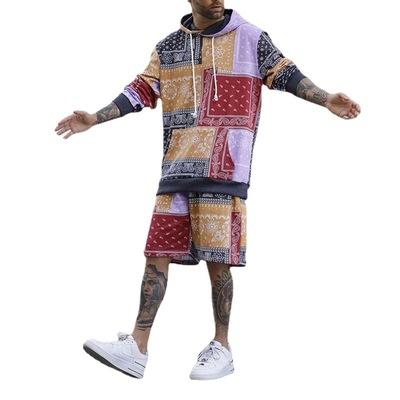 China Breathable Autumn Men's Long Sleeve Shirt Shorts Printed Long Suit Hip-hop Style Retro Hoodie Two-piece Suit for sale