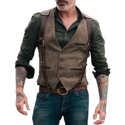 China Men's Temperament Solid Color Bag Vest Muscle Man Breathable Open Vest Plus Size Cowboy Clothing for sale