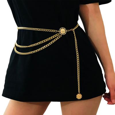 China Multilayer Chain Fancy Pearl Belly Waist Chain Belt For Women Metal Tassel Adjustable Belts Long For Dress Coat Jeans for sale