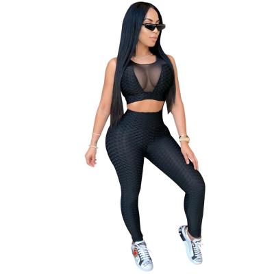 China 2021 summer breathable popular plus crop set two-piece fitness yoga tracksuit women full size long pants sports suits for sale