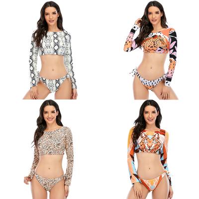 China 2021 New Breathable Leopard Print Bikini Amazon Long Sleeve Swimwear Slit Bikini Swimwear And Beach Wear Fitness Swimwear for sale