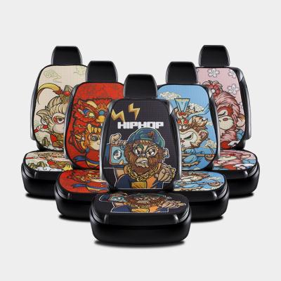 China Four Seasons Flax Durable Waterproof Universal Car Seat Cover 7 Pieces Chinese Style Cartoon 5 Seater Car Seat Cover for sale