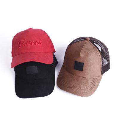 China Wholesale COMMON Leather Patch Logo Printing Mesh Gorras Suede Embroidery Logo Printing Mesh Trucker Hats Custom Hats For Men Women for sale