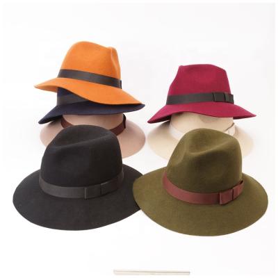 China Warm And Cozy Character Style Classic Solid Color Cozy Women Fedora Hat With Bowknot for sale