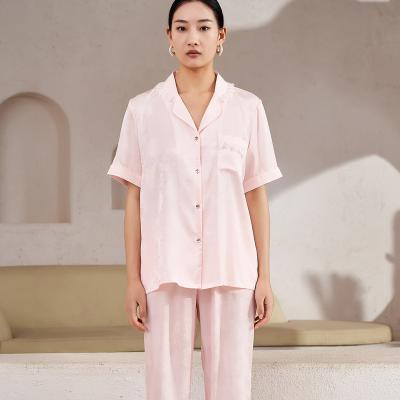 China Breathable High Quality Customized Ladies Button Down Pajamas Shortwear 2pcs Soild Female Silk Like Satin Pajamas Women Sleepwear for sale