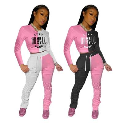 China Fashionable Hoodies Viable 2 PCS Gear Tracksuit Legging Stacked Pants Solid Color Autumn Casual Women Two Piece Set for sale