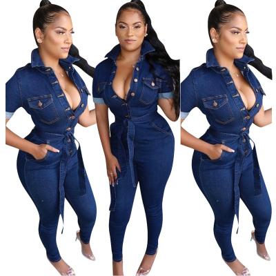 China Viable Wholesale Denim Jeans Overalls Womens Casual Bodycon Pants Jumpsuit for sale