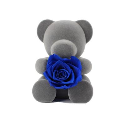 China Blue Artificial Preserved Rose Teddy Bear With Rich Romantic Look for sale