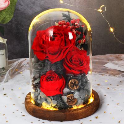 China Het eeuwige Bewaarde Bloem van het Belangrijkste Element Rose Glass Dome Huwelijksdecor Te koop