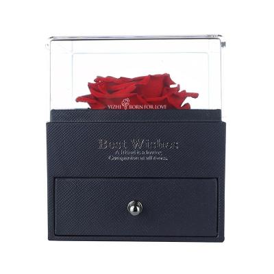 China Single Surprise Acrylic Forever Flower Box Preserved Rose Jewelry Gift Box for sale