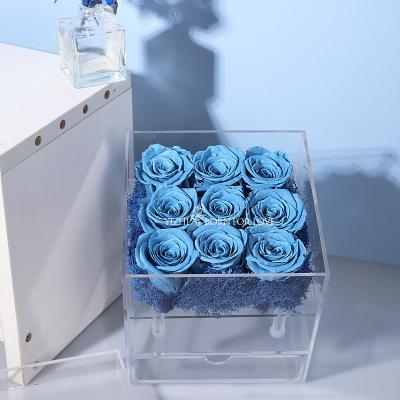 China Acrylic Blue Exquisite Nine Eternal Roses Preserved Flowers For Valentine'S Day Gift for sale