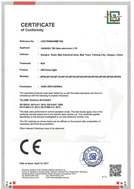 CE - Jiangsu TBI Opto-Electronic Ltd.