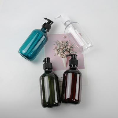 China 300ml PET Amber Green Cosmetic Bottle Shampoo Plastic Bottle Eco-friendly Custom Made Cosmetic With Lotion Pump for sale